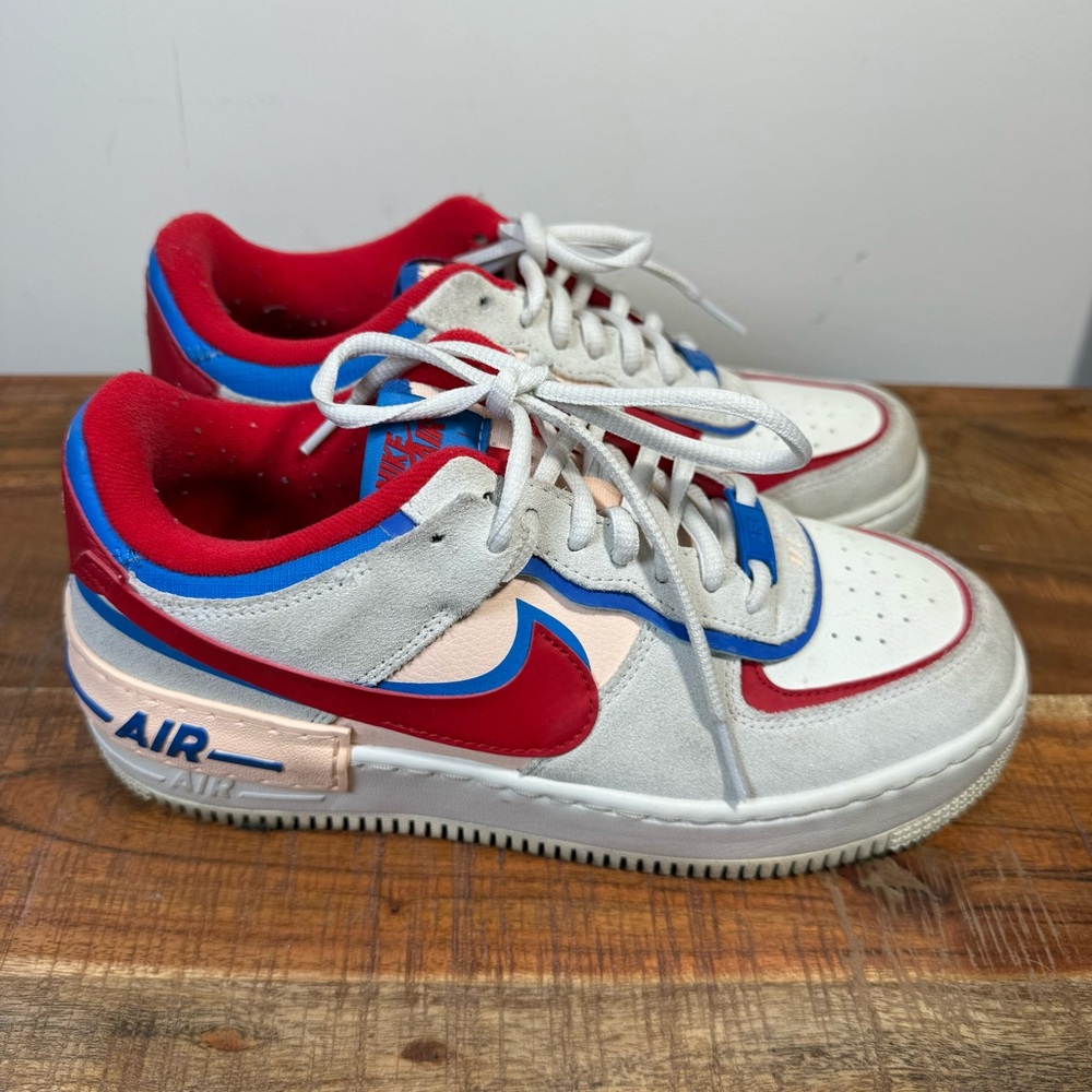 Nike Airforce Shadow Red and Blue Air Sneakers, Women’s 7.5